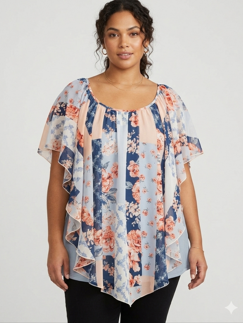 C EST 1946 Boho Floral Chiffon Blouse